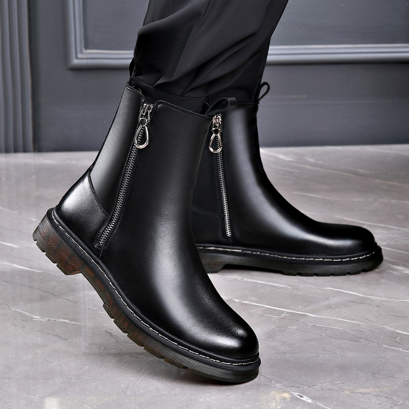 马丁靴男士中帮英伦风高帮皮鞋男鞋秋冬真皮短靴工装靴子黑色皮靴