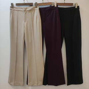 优雅气质设计感显腿直中缝微喇裤春夏弹力休闲长裤显瘦通勤小黑裤