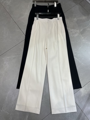 高端精品内敛雅致秋冬绉纱精纺羊毛纯色百搭直筒长裤女 带内衬