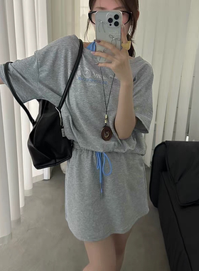 2025夏季特价清货韩版百搭显瘦拼接撞色两件短袖短裙裤套装86619