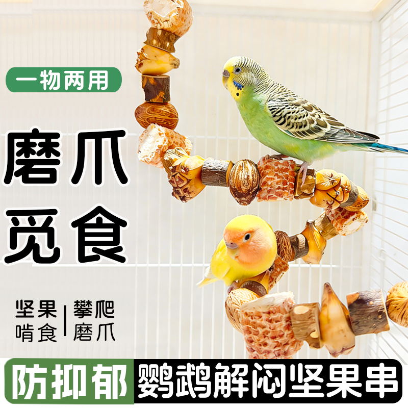 鹦鹉啃咬玩具坚果串解闷自嗨爬梯逗鸟架玄凤虎皮专用磨牙鸟笼站杆