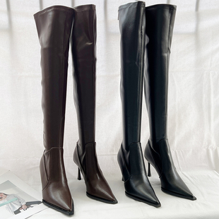 2026秋季尖头高跟高筒长靴女皮靴长筒靴瘦瘦靴御姐性感细跟过膝靴