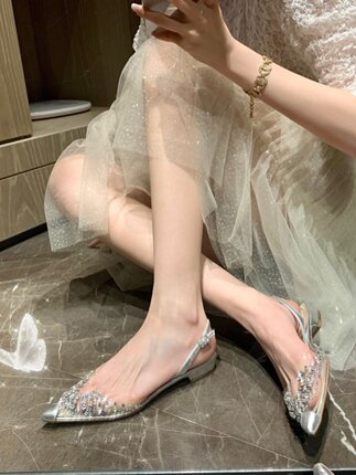 2026春季RC新款尖头透明水钻单鞋外穿潮百搭低跟婚凉鞋气质女神范