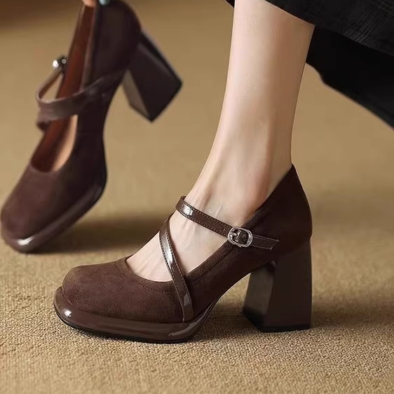 玛丽珍高跟鞋百搭皮鞋交叉带单鞋