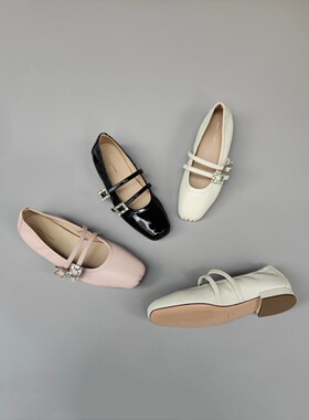 FEDERICA DI DONATO2024秋季新款方头水钻一字带平底单鞋小皮鞋