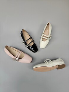 FEDERICA DI DONATO2024秋季新款方头水钻一字带平底单鞋小皮鞋