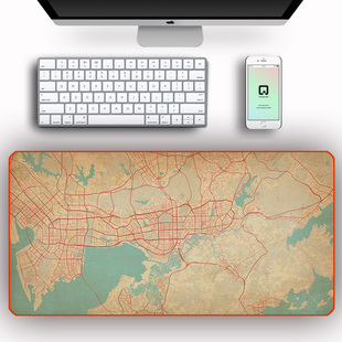 城市地图桌垫超大鼠标垫复古风加厚锁边大号防水学生书桌电脑垫