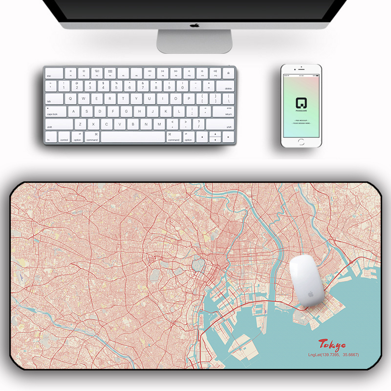 简约城市世界中国地图超大鼠标垫定制桌垫工业风办公垫商务