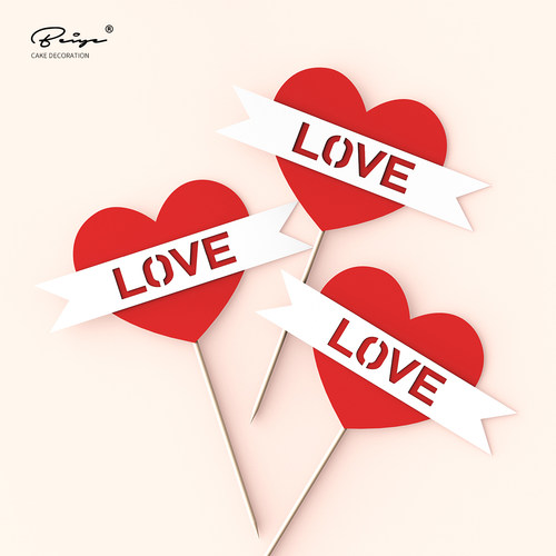 网红情人节LOVE双层爱心蛋糕装饰插件我爱你烘焙甜品创意简约插卡