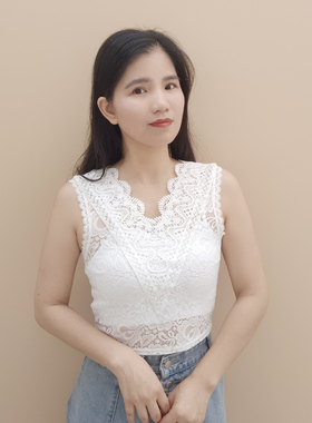 蕾丝假领假衣领V领半截短款无袖