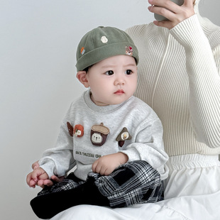 小熊地主帽宝宝帽子春秋季薄款男童女童可爱遮阳防晒瓜皮帽冬天