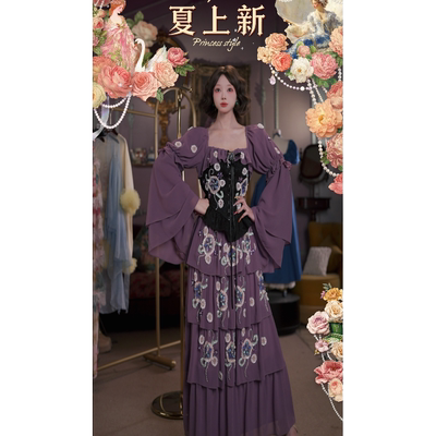 0515直播151洛可可珍藏级· 暮光少女·绑带收腰宫廷风刺绣长裙