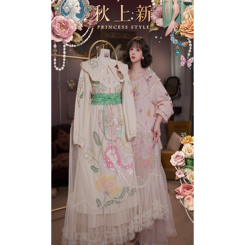 0817直播162洛可可秋[绮梦睡美人]重工刺绣流苏仙女披肩领连衣裙