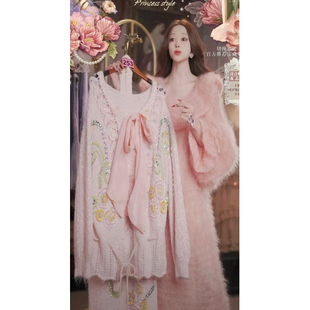 1122直播253高端新风潮福利欧若粉蝴蝶结毛衣人鱼半裙2件套80 120