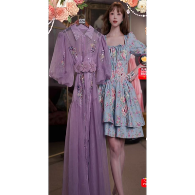 0531直播224高端618狂欢梦幻紫刺绣连衣裙80-120