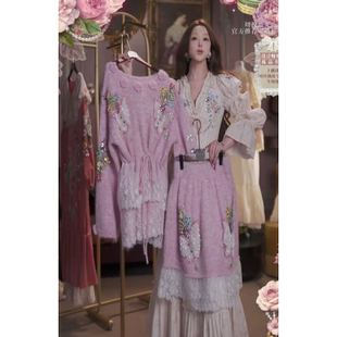 120 0310直播189高端焕新周春上新茶花紫水晶刺绣上衣裙子2件套80