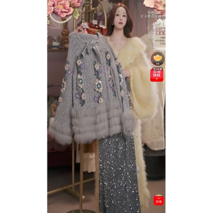 0116直播262高端新年焕新新品千金灰水晶刺绣外套裙子2件套80-120