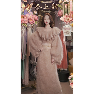 0107直播156至臻仙品超幼羊毛披肩领·优雅百合·连衣裙腰带3件套