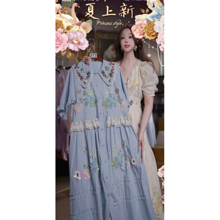 0625直播273高端服饰夏上新爱丽丝蓝刺绣公主裙送吊带80-120