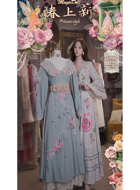 0318直播117洛可可早春臻品·东方兰鸢·披肩领立体腰线显瘦连衣