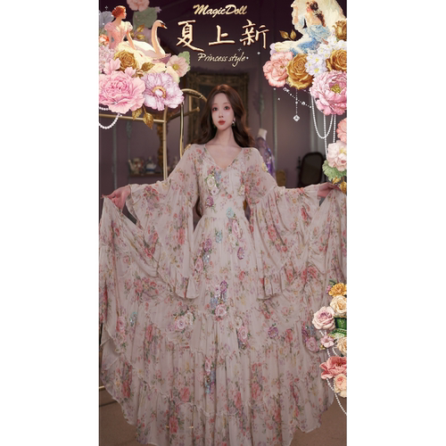 0729直播126洛可可早秋珍藏·花海人鱼.重工蝴蝶袖打揽连衣裙