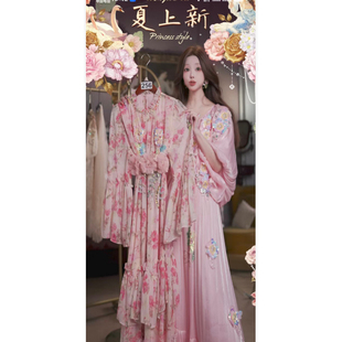 0711直播256高端仲夏新品狂欢花影油画粉刺绣公主裙80-120