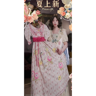 0524直播266高端618抢先购芍药粉猫咪谧境刺绣连衣裙80-120