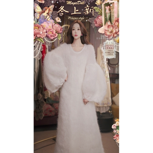 0123直播136至臻仙品超幼羊毛可一字肩·优雅玫瑰·连衣裙腰带