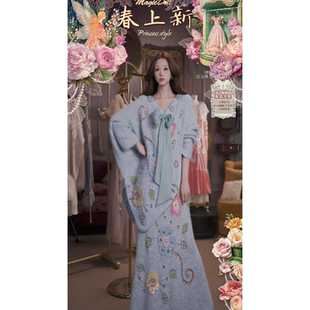 0309直播68洛可可早春插画·春日蔷薇·羊毛上衣半裙2件套