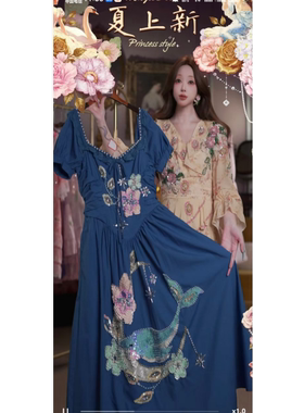 0617直播219彩蛋超级618新品蓝金鲸梦重工刺绣公主裙80-120