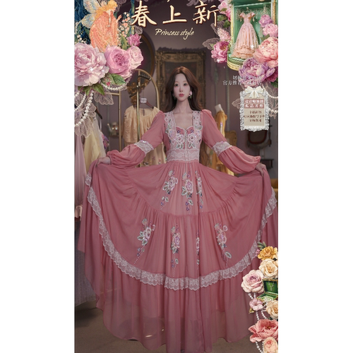 0317直播100洛可可至臻·中古郁金香·公主袖宫廷领高腰显瘦裙