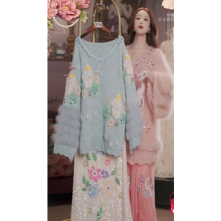 1226直播270彩蛋双旦福利新品 120 雾凇蓝上衣裙子两件套80