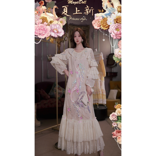 0612直播126洛可可夏日珍藏·奶芙人鱼千金·法式蕾丝披肩领裙
