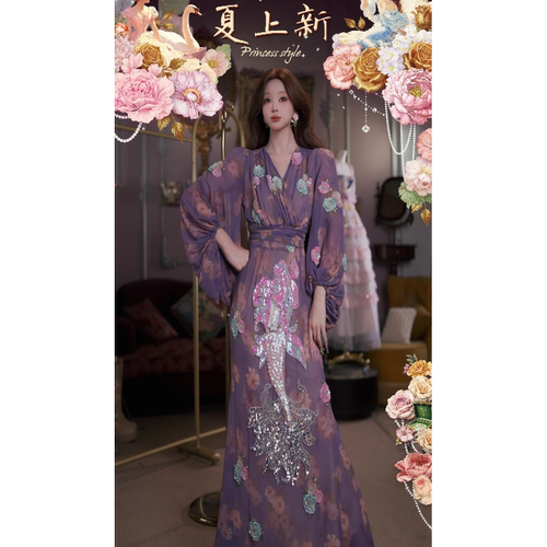 0618直播136洛可可东方美学[花漾人鱼]莫兰迪色系国风高腰鱼尾裙
