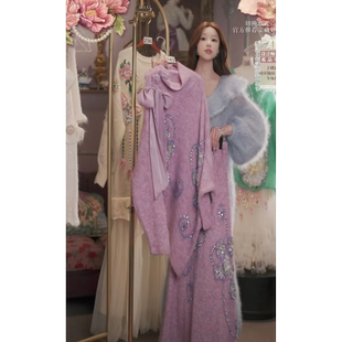 1221直播243高端双旦新品 120 复古紫不规则毛衣半裙2件套80