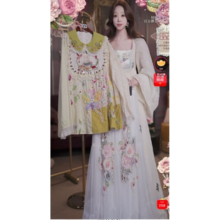 0321直播229高端春上新重工初日绿兔子上衣半裙刺绣2件套80 120