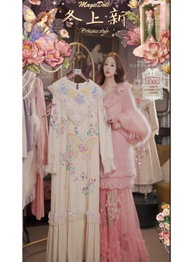 0106直播151洛可可至臻·秘境蝴蝶·披肩领丝绒连衣裙4件套