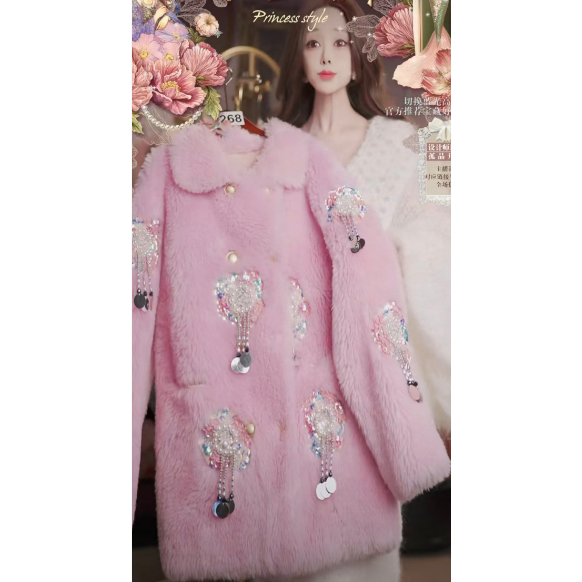 1110直播268高端双11宠粉福利洛可可粉皮毛一体大衣外套80-120