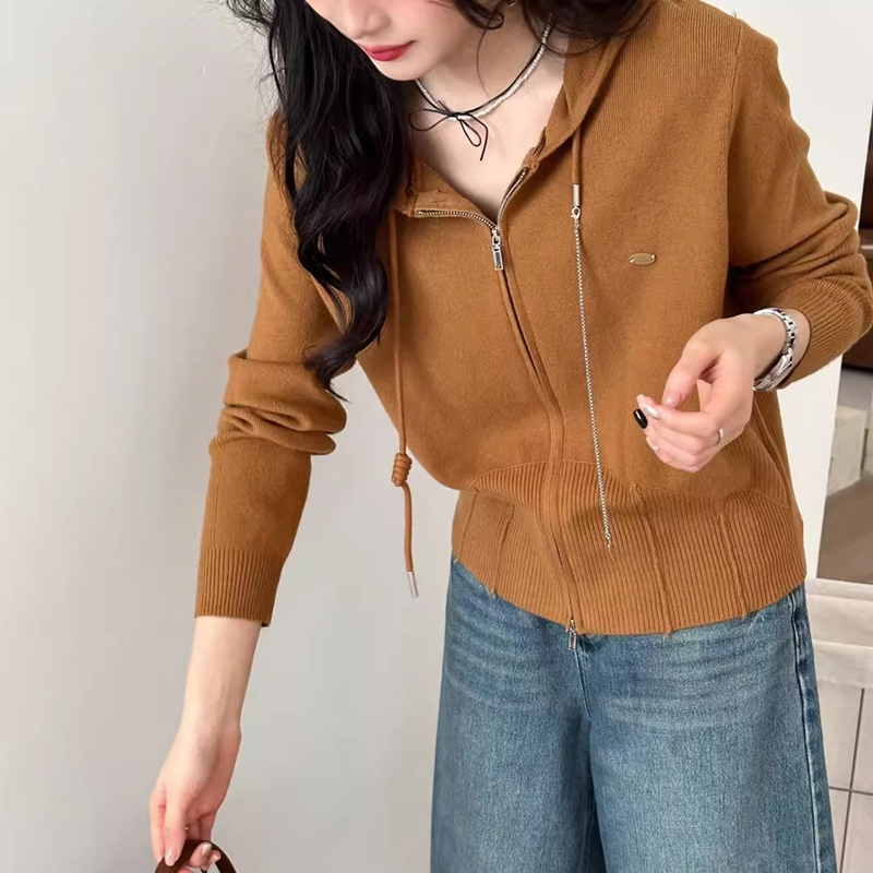 宽松软糯毛衣外套短款帽衫上衣