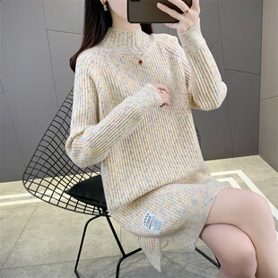 半高领女士中长款毛衣裙女款2025新款时尚遮屁股打底衫女秋冬洋气