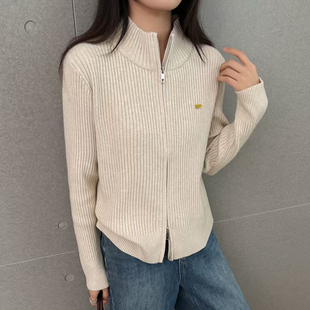 双拉链针织开衫女2025秋冬季新款毛衣外套简约百搭长袖上衣