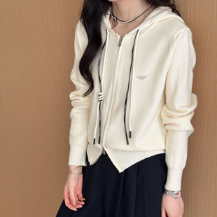 新款 宽松纯色百搭长袖 女装 女韩版 毛衣外套 纯色连帽针织衫 2025秋季