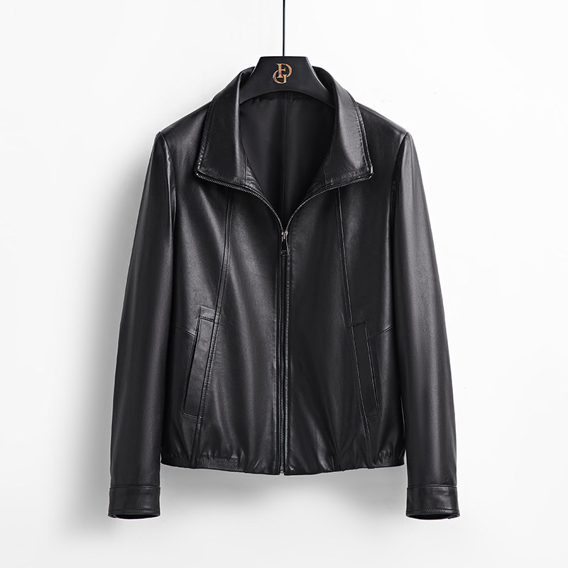 法歌弟海宁真皮皮衣女士黑色立翻领拉链显瘦绵羊皮夹克单短款外套
