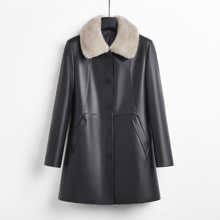 法歌弟海宁真皮皮衣女中长款 绵羊皮羽绒服外套水貂毛领内胆可脱卸