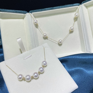 ｛1款2戴｝微笑项链18k镜面光淡水无核珍珠可调节锁骨链满天星