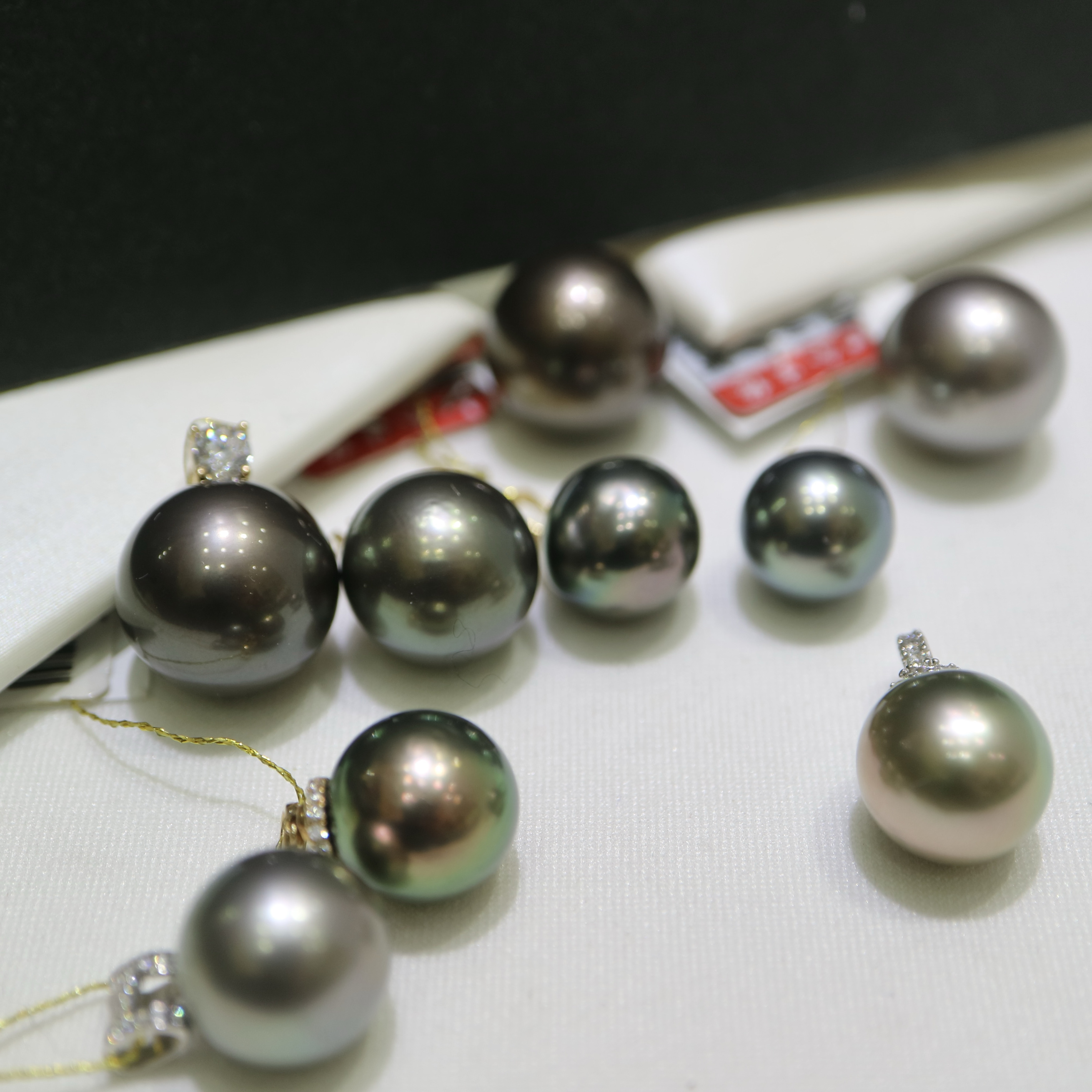 大溪地黑珍珠吊坠14K金锆石海水珍珠吊坠10-11-12-13-14mm绿紫光