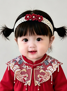 婴儿发带红色花朵可爱公主风拍照百天周岁派对小月龄头饰宝宝发饰