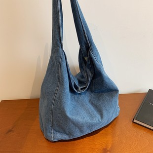 牛仔包大容量托特包包女2025新款 休闲单肩包文艺复古帆布包 潮夏季