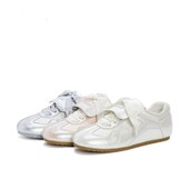 女透气轻便休闲系带运动鞋 2025春秋新款 百搭银色芭蕾拼色德训鞋