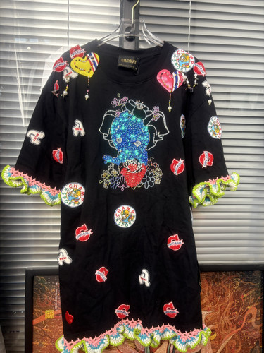 2025意大利潮牌正品夏季新品重工钩花珠片黑色T恤